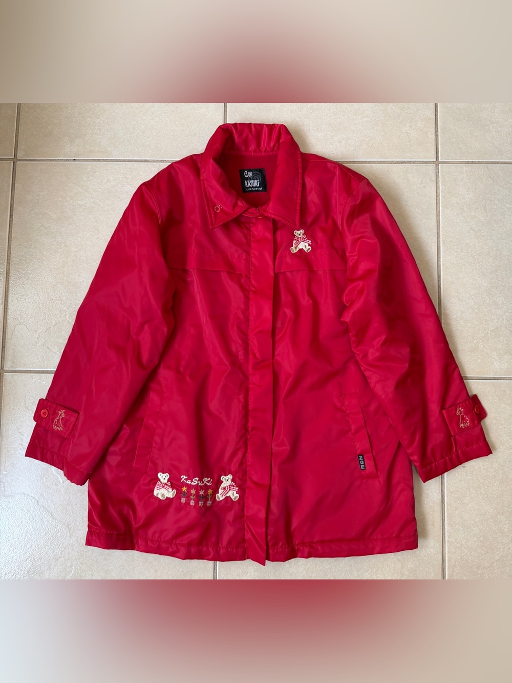 Vintage Gop Kasuki Red Jacket Embroidered Teddy Bears Windbreaker Sz L
